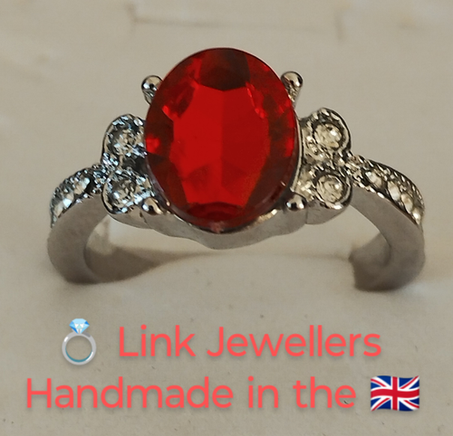 FZC: Woman Silver Ring. Size L-M. Oval 1cmx8mm Red Ruby Beryl Simulated - Picture 2 of 10