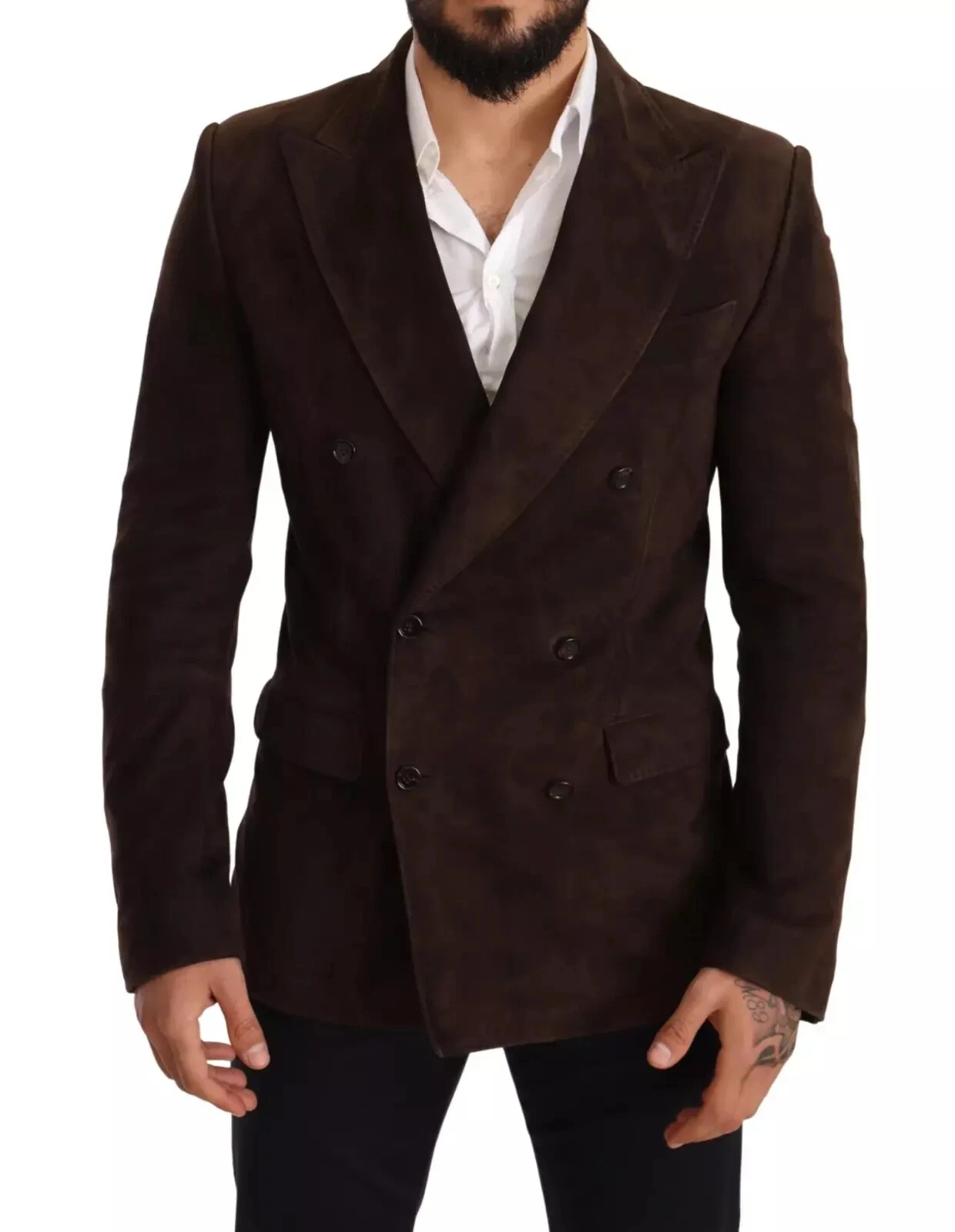 Men Brown Suede Leather Blazer Pure Lambskin 2 Button Custom Made Coat Blazer