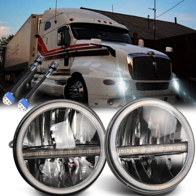 Pair 7'' Round LED Headlights High/Low Sealed Beam Fit Kenworth T2000 1997-2011
