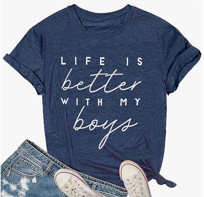 Life is Better with My Boys -Women Funny Mom Gift Shirts Graphic Short Sleeve MD