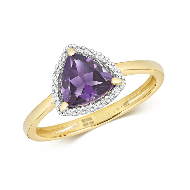 9ct Yellow Gold Trillion Cut Amethyst & Diamond Ring eBay