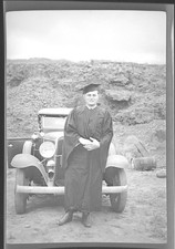 1932 Man in Graduation Gown & Mortarboard Vintage Car 4x5 Negative