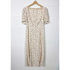 Reformation Lacey Dress Boheme Floral Print Cream Pink Green Womens 12