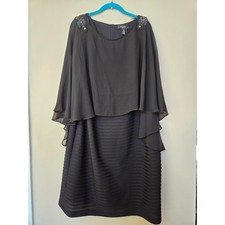 R M Richards Women Black Chiffon Capelet Beaded Shoulder Cocktail Dress 16W plus