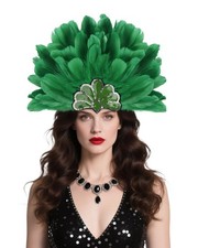UQJE Womens Feather Headpiece, Carnival Showgirl Headdress Headband Green-es