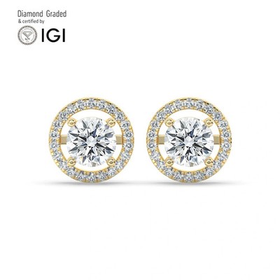 Runde Solitär Labgrown Diamant Ohrstecker 14k Gelbgold 2,30 ct D Vs1