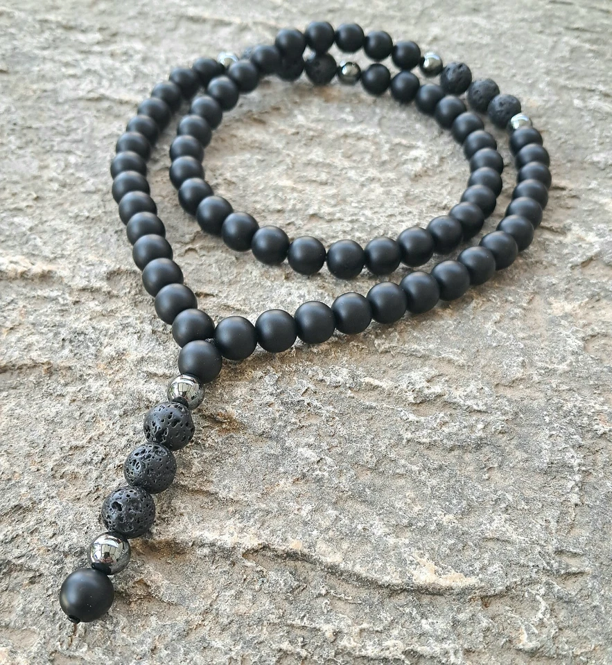Herren Perlenkette Echt Onyx Lava perlen 10mm Stein Hämatit Schwarz Männer kette - Bild 2 von 4