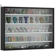 HOMCOM 5-Tier Wall Display Shelf Cabinet with Glass Doors, Black and White