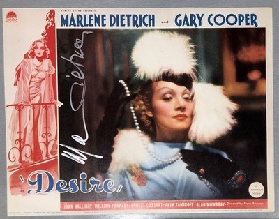 MARLENE DIETRICH Original Autogramm signiertes Lobby Card Blatt Desire Paramount