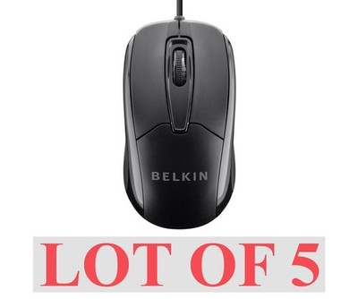 Belkin F5M010qBLK Black 3-Button Wired USB Optical Mouse 5ft Cord Lot 5 NEW