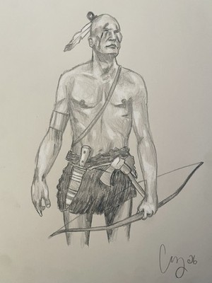 Original Fine Art Prisma Pencil Drawing Native American Indian Paper  9x10