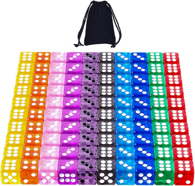 100 Pieces Dice 12mm Game Dice Set 6 Sided Dice Translucent Colors Square Corner