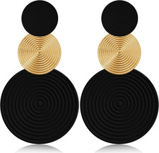 Handmade Long round Alloy Dangle Drop Earrings - Statement 60S 70S 80S Vintage G