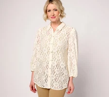 #AL 2235 Dennis Basso Regular Lace Button Front Tunic Size M