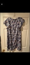 LOFT Womens Blue White Floral Ruffle Sleeve Round Neck Knee Dress Size M