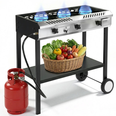 3 Burner Propane Stove Gas Cooker with Auto Ignition 225,000 BTU for Outdoor ...