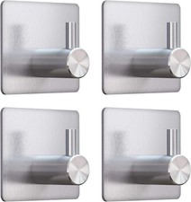 Adhesive Towel Hooks, Shower Wall Stick on Hooks, Silver, 4 Pcs