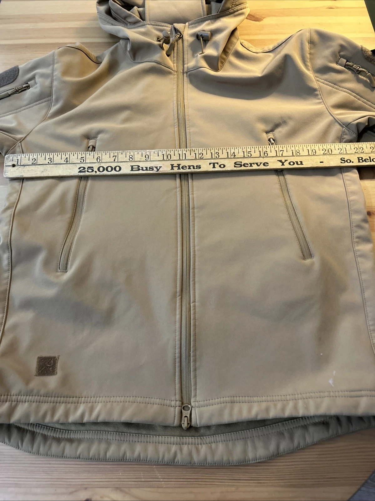 TACVASEN? Mens Medium Tactical Soft shell Fleece Carmel Coat With Flag Patch image 10