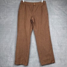 Harve Benard Houndstooth 100 Wool Pants Size 8 Brown Red Black Wide Leg Lined