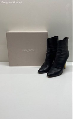 JIMMY CHOO Women's Black Leather Ankle Boots Size 40.5