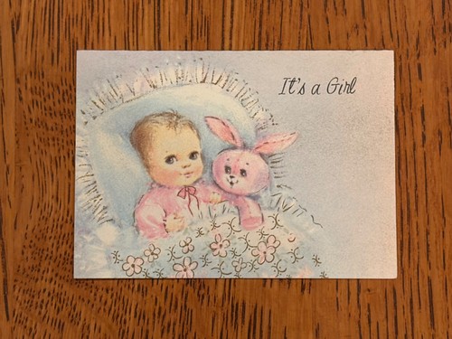 Vintage Baby Birth Announcement Cards (10 pcs) It's a Girl... Baby & Bunny
