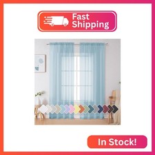 Simplebrand Sky Blue Sheer Curtains 84 Inches Long, Light Filtering Rod Pocket S
