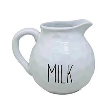 Milk Jug White Dimples Ceramic Pitcher with Handle Labelled Storage Container