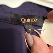 Quince Women’s Solid Blue V-Neck Short Sleeve Rap dress S Regular hi low maxi