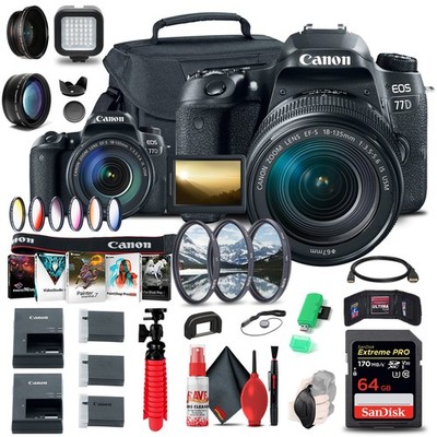 Canon EOS 77D DSLR Camera with 18-135mm USM Lens (1892C002) + 64GB Card + More