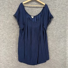 Just Sound Dress Women 2X Plus Blue Shift Short Rayon Lined Short Sleeve Casual