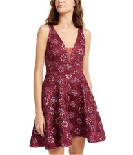 B. DARLIN Womens Embroidered Mesh Fit & Flare Dress, Purple, Juniors, 3/4