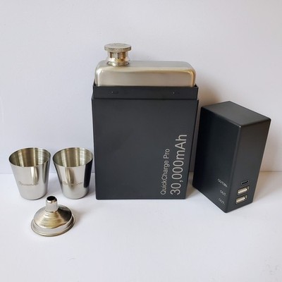 8oz Hidden Flask Disguised as Power Bank Stainless Steel Set - High Quality