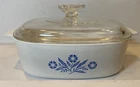 VINTAGE CORNING WARE BLUE CORNFLOWER A-2-B 2L SQUARE BAKING DISH W/ PYREX LID