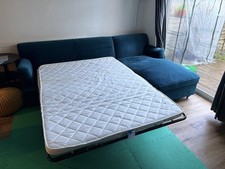Made Blue Velvet L Shape Sofa Bed
