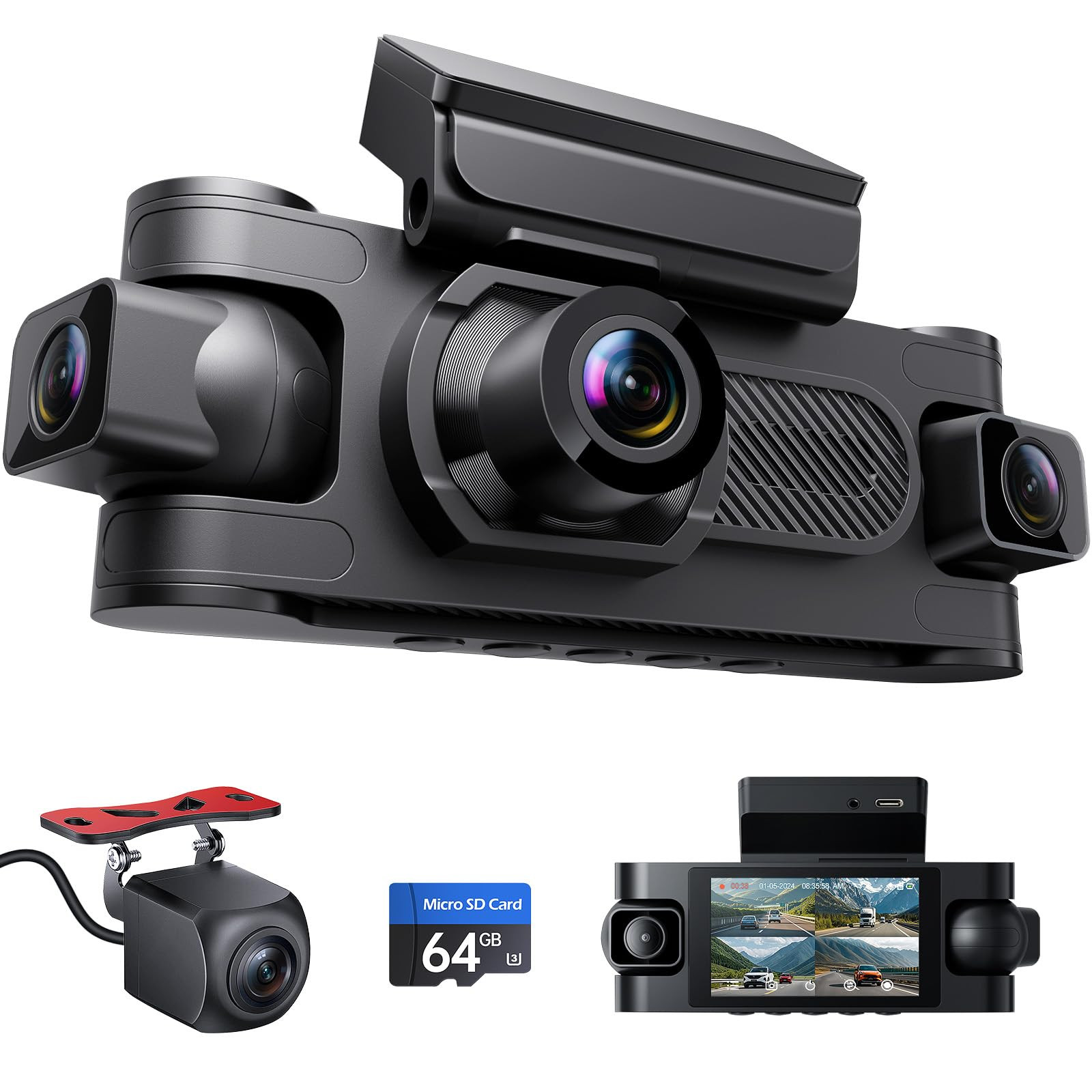 4-Channel 1080P Dash Cam for Front Rear Inside Left Right Car Recording