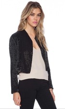 Alice Olivia Kevin Embellished Silk Blazer Jacket Black Small Beaded 597