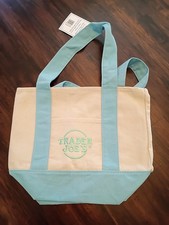 NEW Trader Joe's Mini Pastel Spring Canvas Tote Bag Light Blue NEW with Tags