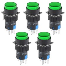 5 Pcs 16mm Momentary Push Button Switch Green LED Light Round Button 1 NO 1 NC