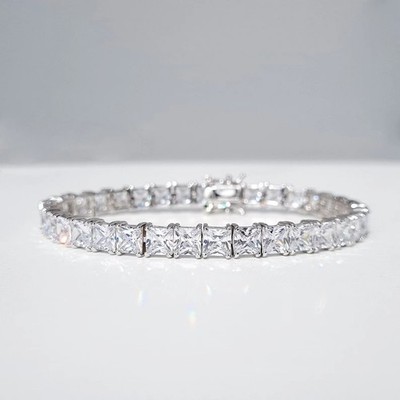Damenarmband 13,70 ct Lab Created Princess Cut Diamant 14k Weißgold E F VVS2
