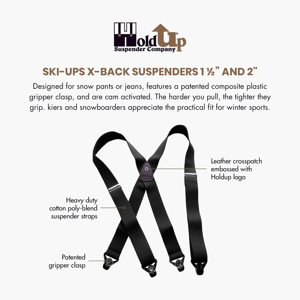 Holdup Ski-Ups Tan 1 1/2" Suspenders for Men with USA Patented Black Composit... - Image 2 of 4