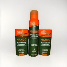 3 Pack Lot Mando Men's Whole Body Deodorant Clover Woods Spray  Smooth Solid