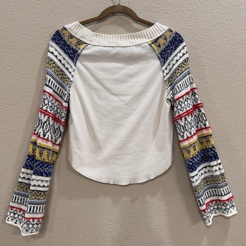 Free People Fairground Thermal Blouse Multicolored Ivory Women’s Sz S Casual EUC - Picture 4 of 8