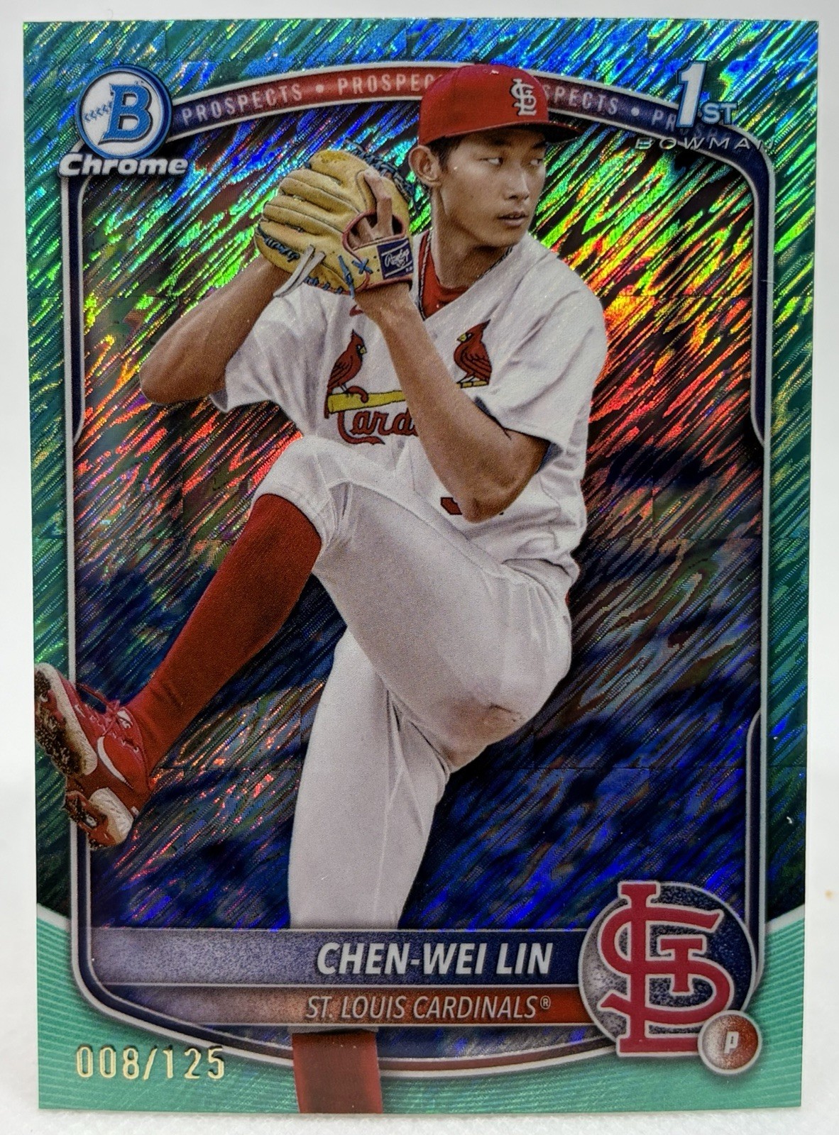 2025 Bowman Chrome Aqua Shimmer Refractor Chen-Wei Lin /125 1st #BCP-141