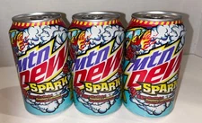 Lot Of 3 12 Oz. Cans Of Discontinued Mountain Mtn. Dew Spark Raspberry Lemonade!