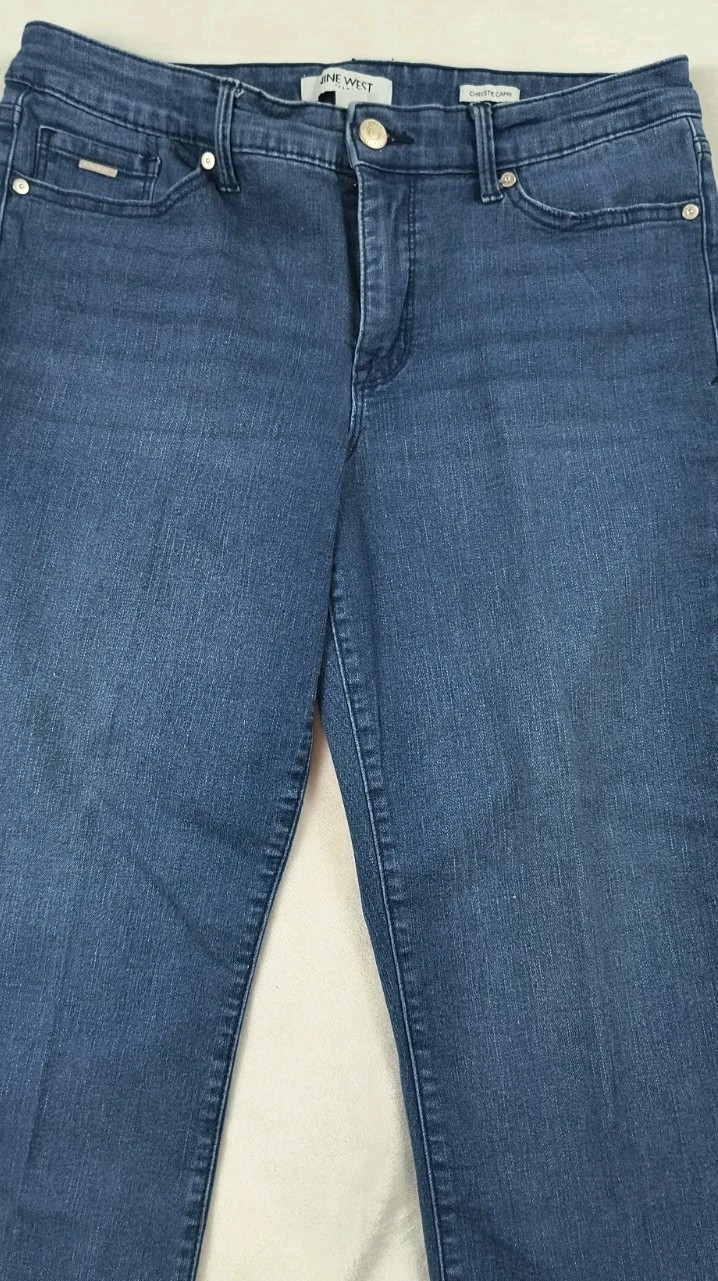 Nine West Chrystie Capri Jeans Women's Size 10 Medium Wash Blue Stretch Denim