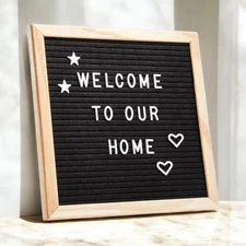 10x10 Letter Board Black Felt 525 Changeable Letters, Numbers&Symbols Wood Frame