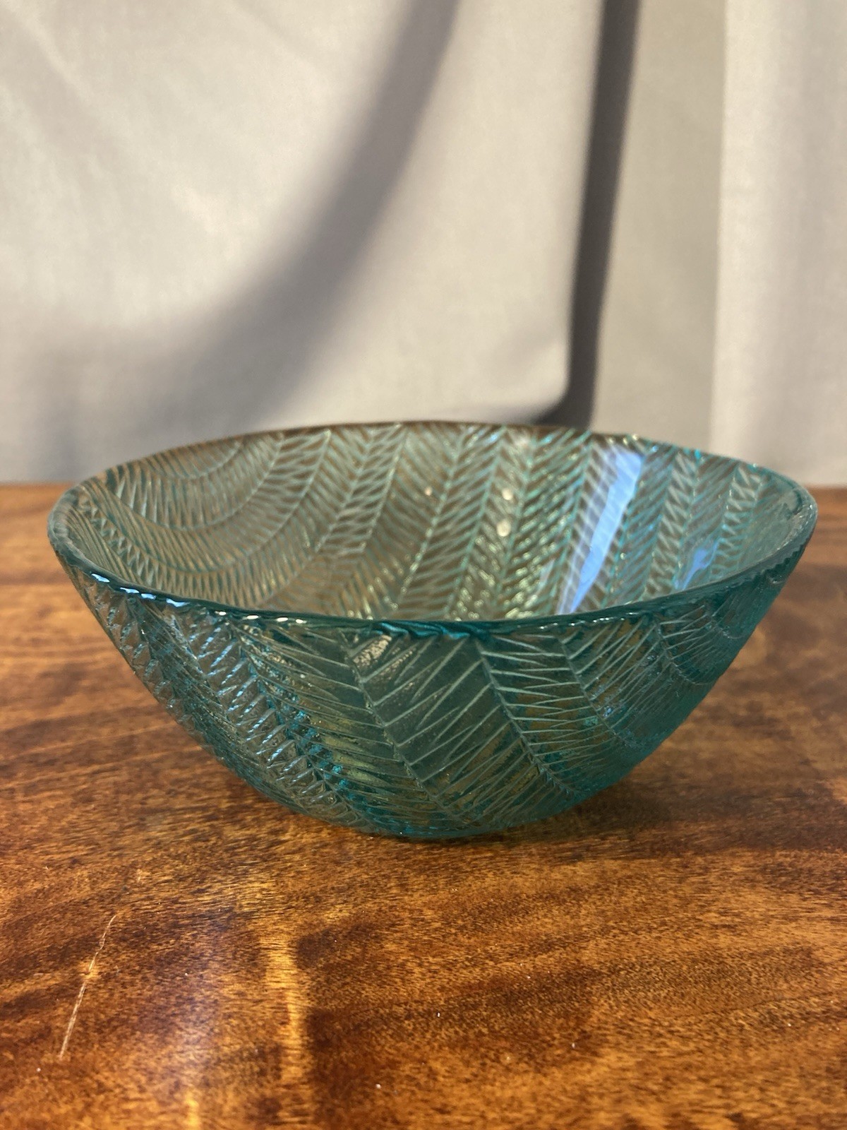Teal Herringbone Pattern Glass Small Bowl 2in Tall 4.5in Wide-image