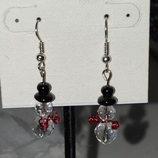 Snowman Crystal Earrings Pierced French Wire Dangle/Drop Silver Tone