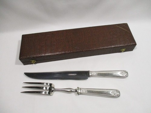 Antiguo Servicio De Corte De Tenedor Cuchillo Art Deco Metal Chapado en Plata - Picture 2 of 11