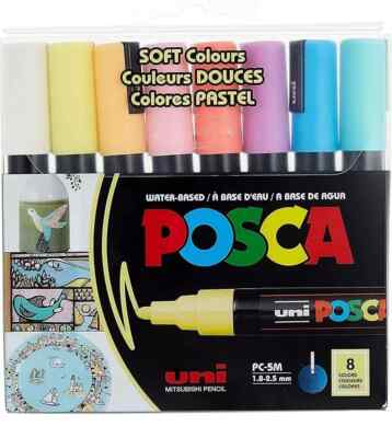 Uni-Posca Paint Marker - Soft Colors - Set of 8 - PC5M - NEW with FREE Shipping!